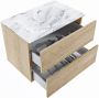 Mondiaz VICA-DLUX 70cm badmeubel onderkast Washed Oak 2 lades. Inbouw wastafel CLOUD midden zonder kraangat kleur Glace. - Thumbnail 3