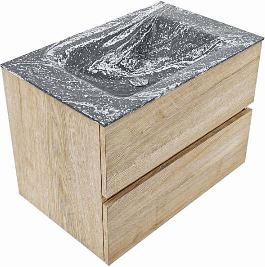Mondiaz Vica Dlux badmeubel 70cm Washed Oak Cloud wastafel Lava midden met 1 kraangat