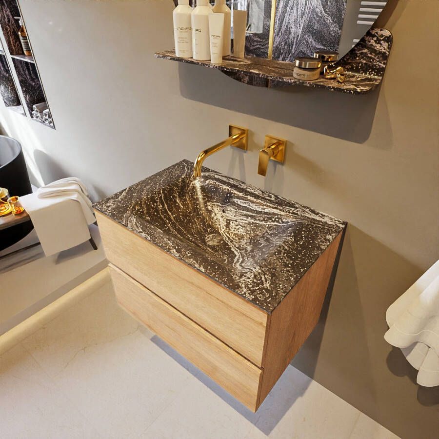 Mondiaz Vica Dlux badmeubel 70cm Washed Oak Cloud wastafel Lava midden zonder kraangat
