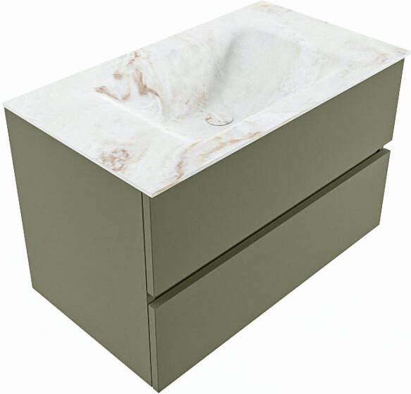 Mondiaz Vica Dlux badmeubel 80cm Army Cloud wastafel Frappe midden met 1 kraangat