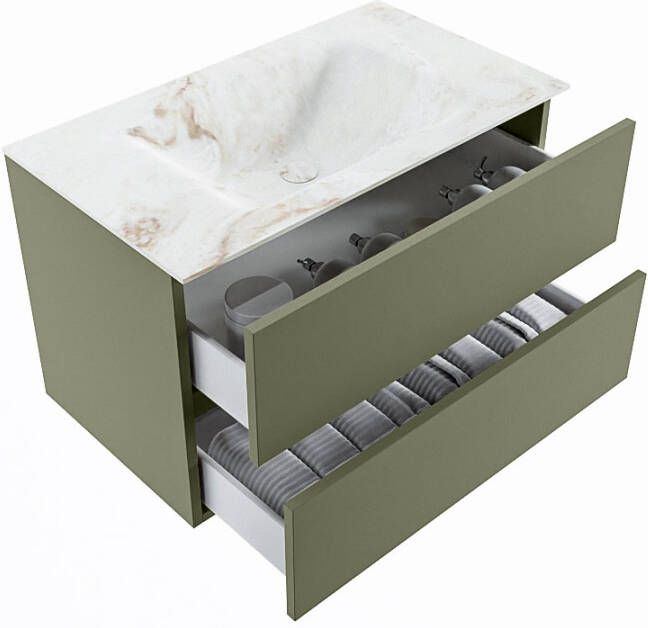 Mondiaz Vica Dlux badmeubel 80cm Army Cloud wastafel Frappe midden met 1 kraangat