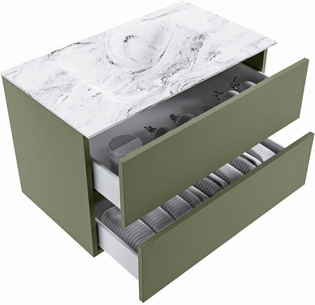 Mondiaz Vica Dlux badmeubel 80cm Army Cloud wastafel Glace midden met 1 kraangat