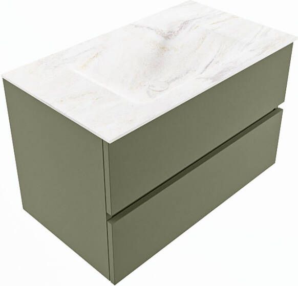 Mondiaz Vica Dlux badmeubel 80cm Army Cloud wastafel Ostra midden met 1 kraangat