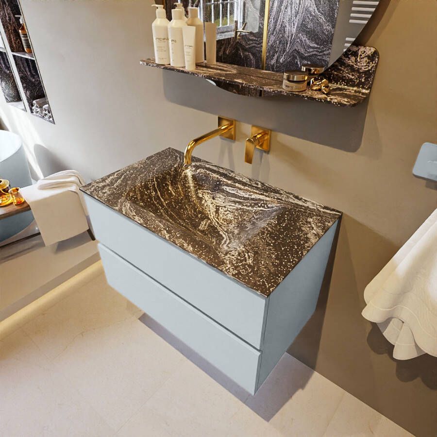 Mondiaz Vica Dlux badmeubel 80cm Clay Cloud wastafel Lava midden zonder kraangat