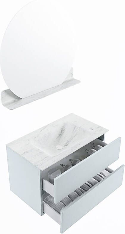 Mondiaz Vica Dlux badmeubel 80cm Clay Cloud wastafel Opalo midden zonder kraangat