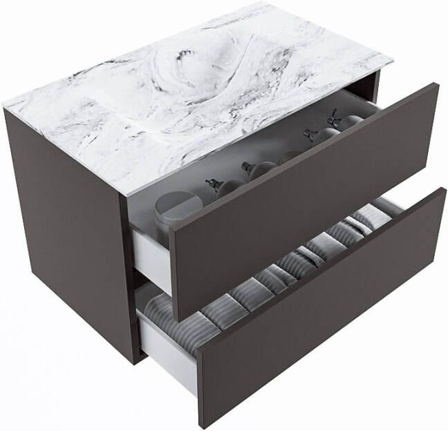 Mondiaz Vica Dlux badmeubel 80cm Dark grey Cloud wastafel Glace midden met 1 kraangat