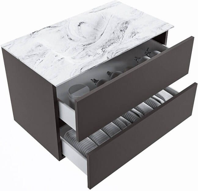 Mondiaz Vica Dlux badmeubel 80cm Dark grey Cloud wastafel Glace midden zonder kraangat