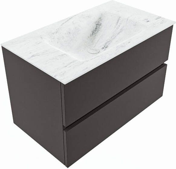 Mondiaz Vica Dlux badmeubel 80cm Dark grey Cloud wastafel Opalo midden zonder kraangat