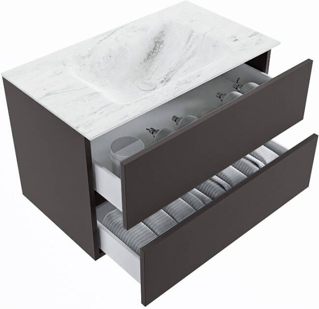 Mondiaz Vica Dlux badmeubel 80cm Dark grey Cloud wastafel Opalo midden zonder kraangat