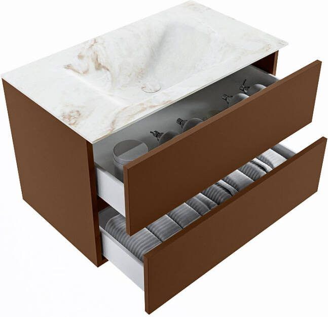 Mondiaz Vica Dlux badmeubel 80cm Rust Cloud wastafel Frappe midden met 1 kraangat