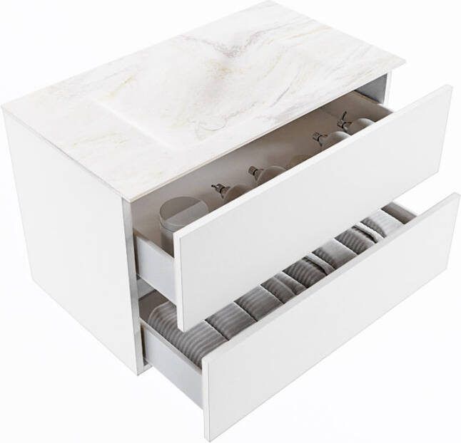 Mondiaz Vica Dlux badmeubel 80cm Talc Cloud wastafel Ostra midden met 1 kraangat