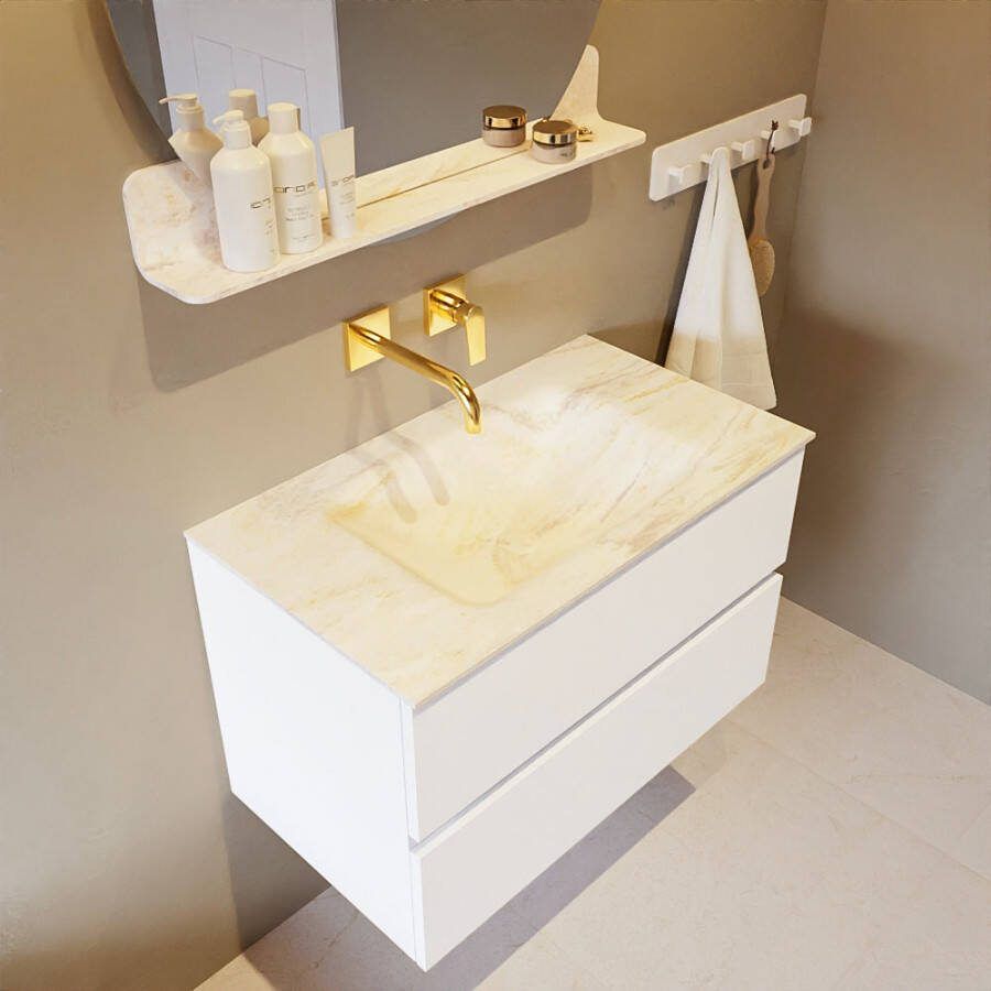 Mondiaz Vica Dlux badmeubel 80cm Talc Cloud wastafel Ostra midden zonder kraangat