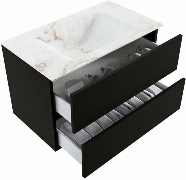 Mondiaz Vica Dlux badmeubel 80cm Urban Cloud wastafel Frappe midden met 1 kraangat