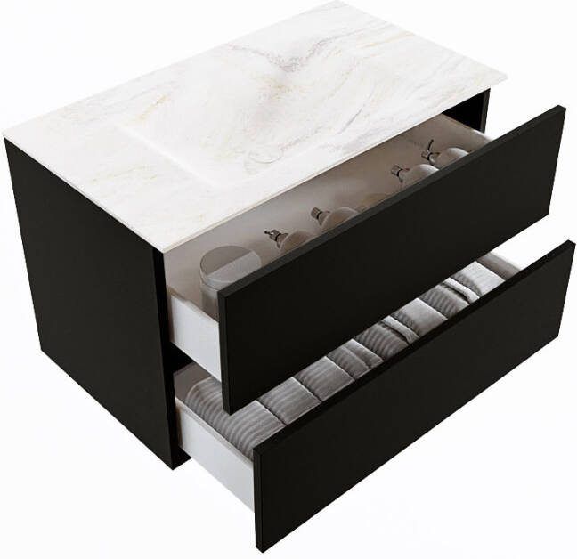 Mondiaz Vica Dlux badmeubel 80cm Urban Cloud wastafel Ostra midden met 1 kraangat