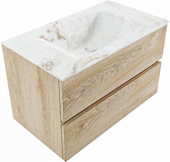 Mondiaz Vica Dlux badmeubel 80cm Washed Oak Cloud wastafel Frappe midden met 1 kraangat