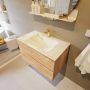 Mondiaz VICA-DLUX 80cm badmeubel onderkast Washed Oak 2 lades. Inbouw wastafel CLOUD midden 1 kraangat kleur Frappe. - Thumbnail 4
