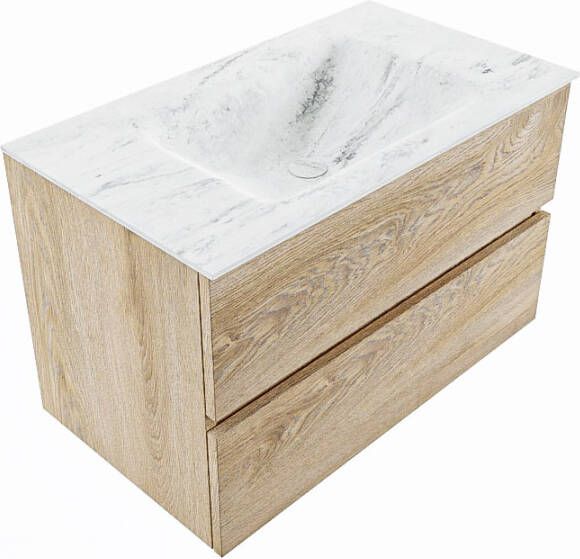 Mondiaz Vica Dlux badmeubel 80cm Washed Oak Cloud wastafel Opalo midden zonder kraangat