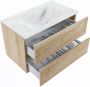 Mondiaz VICA-DLUX 80cm badmeubel onderkast Washed Oak 2 lades. Inbouw wastafel CLOUD midden zonder kraangat kleur Opalo. - Thumbnail 3