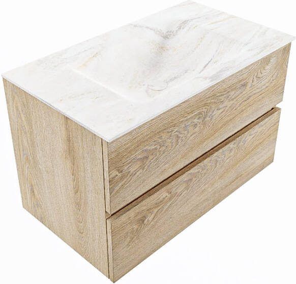 Mondiaz Vica Dlux badmeubel 80cm Washed Oak Cloud wastafel Ostra midden met 1 kraangat