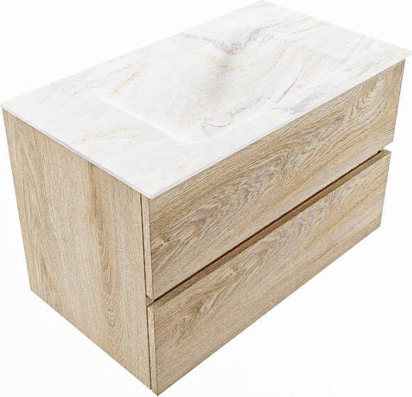 Mondiaz Vica Dlux badmeubel 80cm Washed Oak Cloud wastafel Ostra midden zonder kraangat
