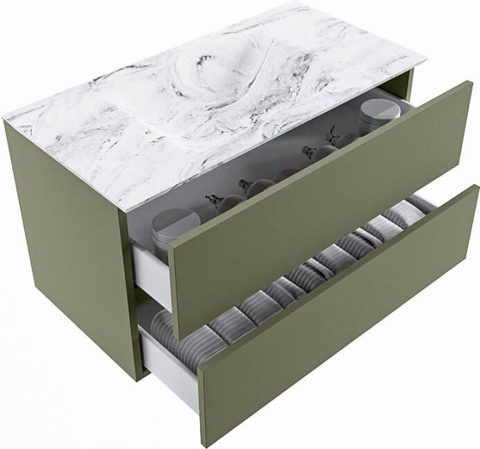 Mondiaz Vica Dlux badmeubel 90cm Army Cloud wastafel Glace midden met 1 kraangat