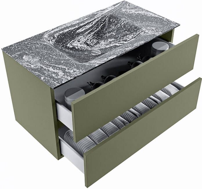 Mondiaz Vica Dlux badmeubel 90cm Army Cloud wastafel Lava midden met 1 kraangat