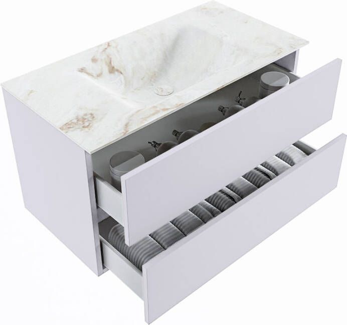 Mondiaz Vica Dlux badmeubel 90cm Cale Cloud wastafel Frappe midden zonder kraangat