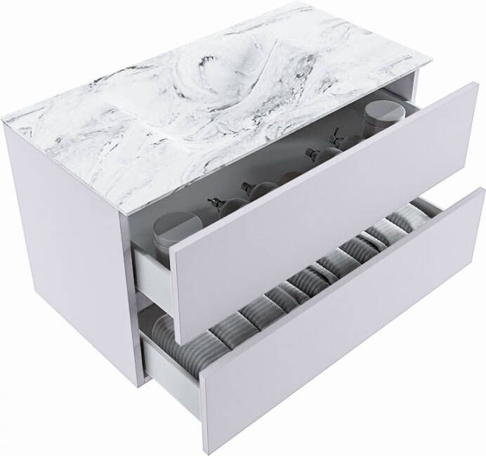 Mondiaz Vica Dlux badmeubel 90cm Cale Cloud wastafel Glace midden met 1 kraangat