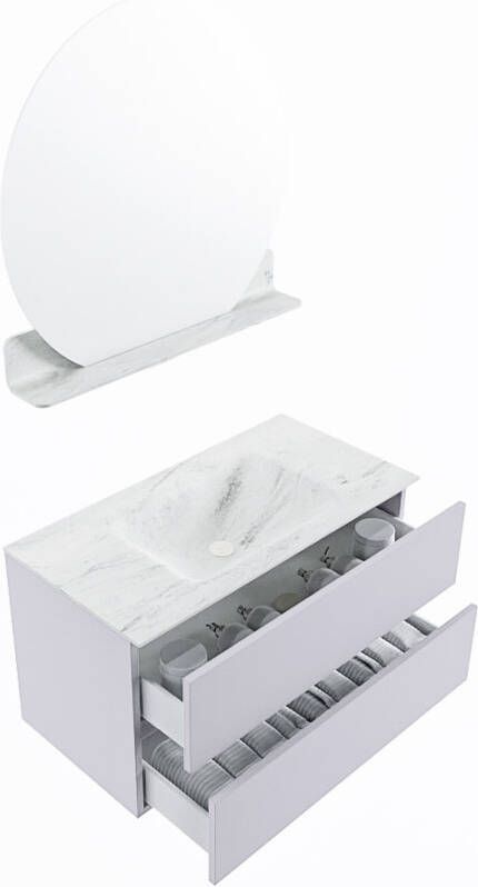 Mondiaz Vica Dlux badmeubel 90cm Cale Cloud wastafel Opalo midden met 1 kraangat