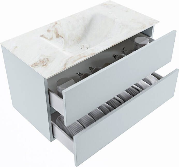 Mondiaz Vica Dlux badmeubel 90cm Clay Cloud wastafel Frappe midden zonder kraangat