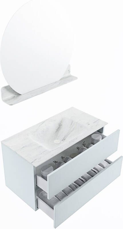 Mondiaz Vica Dlux badmeubel 90cm Clay Cloud wastafel Opalo midden zonder kraangat
