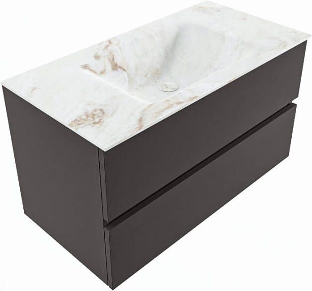 Mondiaz Vica Dlux badmeubel 90cm Dark grey Cloud wastafel Frappe midden zonder kraangat