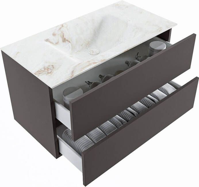 Mondiaz Vica Dlux badmeubel 90cm Dark grey Cloud wastafel Frappe midden zonder kraangat