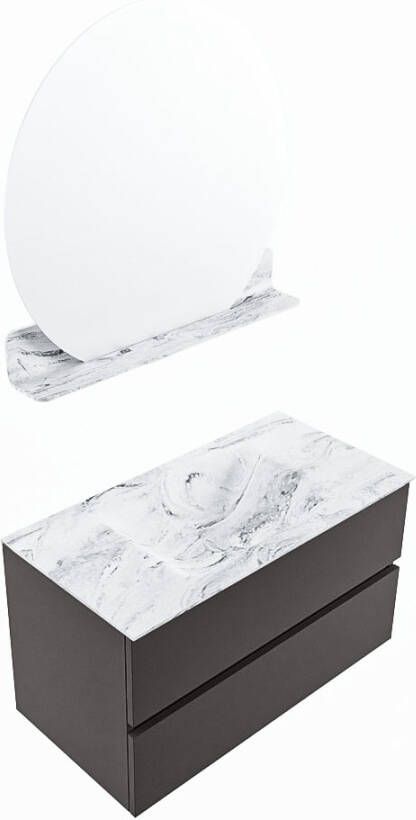 Mondiaz Vica Dlux badmeubel 90cm Dark grey Cloud wastafel Glace midden met 1 kraangat