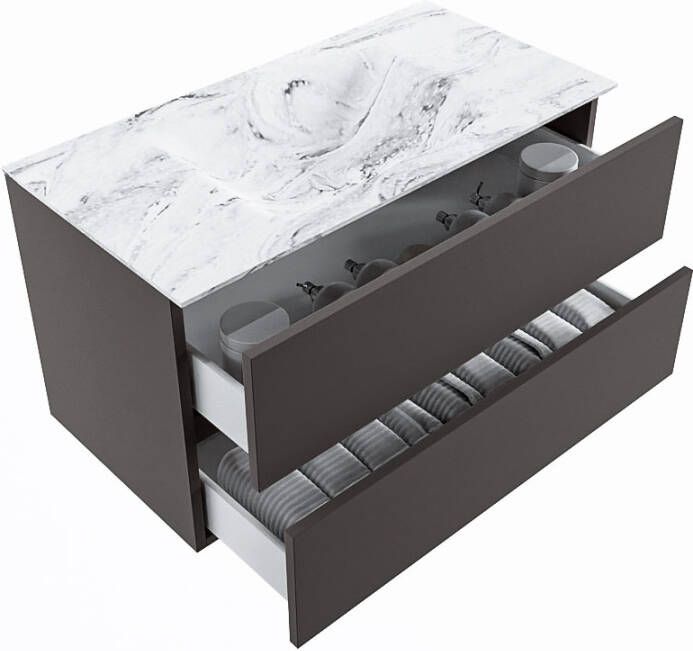 Mondiaz Vica Dlux badmeubel 90cm Dark grey Cloud wastafel Glace midden met 1 kraangat