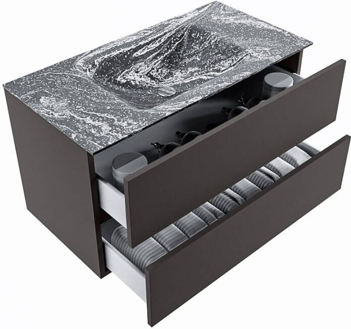 Mondiaz Vica Dlux badmeubel 90cm Dark grey Cloud wastafel Lava midden met 1 kraangat
