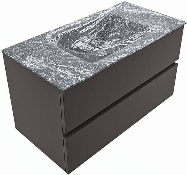 Mondiaz Vica Dlux badmeubel 90cm Dark grey Cloud wastafel Lava midden zonder kraangat