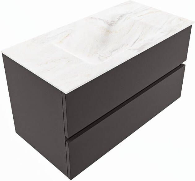 Mondiaz Vica Dlux badmeubel 90cm Dark grey Cloud wastafel Ostra midden met 1 kraangat