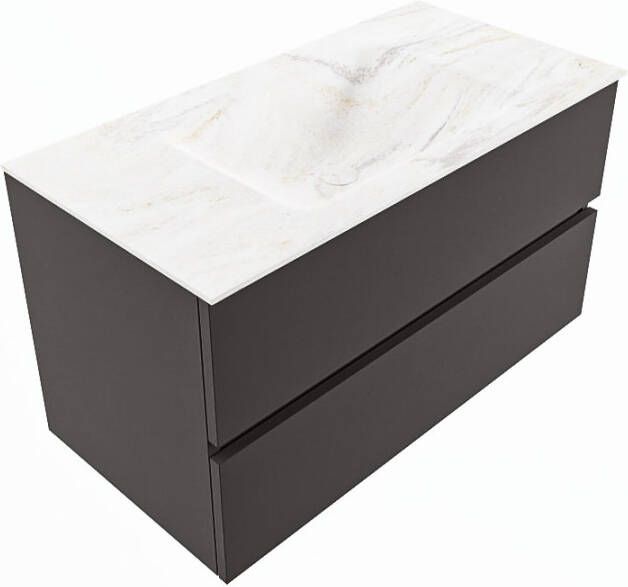 Mondiaz Vica Dlux badmeubel 90cm Dark grey Cloud wastafel Ostra midden zonder kraangat