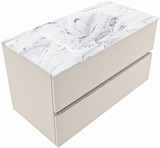 Mondiaz Vica Dlux badmeubel 90cm Linen Cloud wastafel Glace midden met 1 kraangat