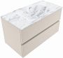 Mondiaz VICA-DLUX 90cm badmeubel onderkast Linen 2 lades. Inbouw wastafel CLOUD midden 1 kraangat kleur Glace. - Thumbnail 2