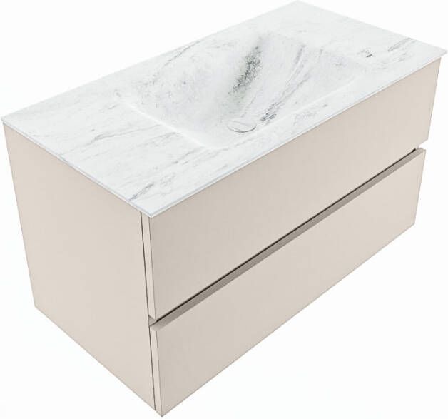 Mondiaz Vica Dlux badmeubel 90cm Linen Cloud wastafel Opalo midden zonder kraangat