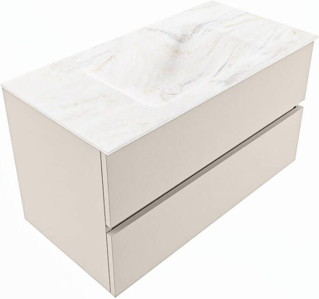 Mondiaz Vica Dlux badmeubel 90cm Linen Cloud wastafel Ostra midden zonder kraangat