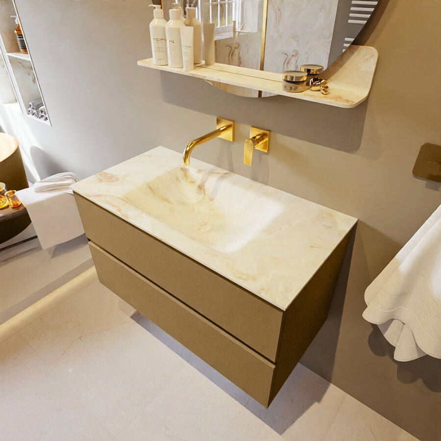 Mondiaz Vica Dlux badmeubel 90cm Oro Cloud wastafel Frappe midden zonder kraangat