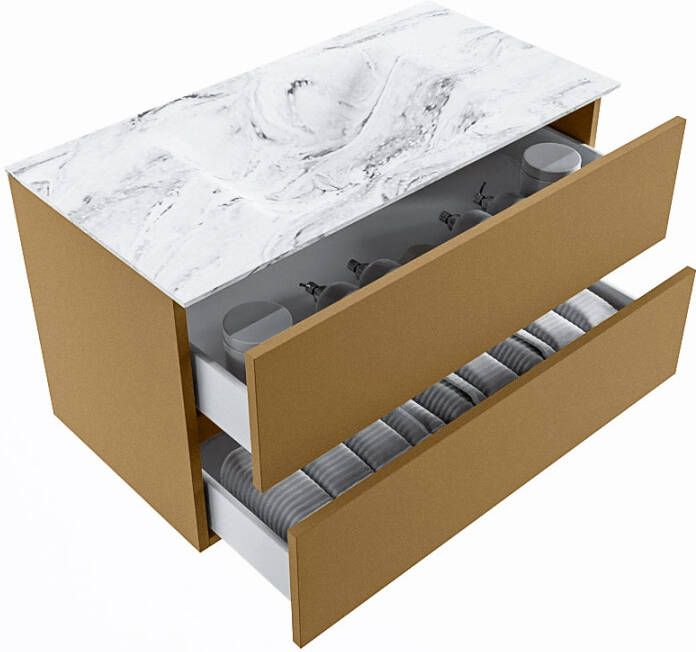 Mondiaz Vica Dlux badmeubel 90cm Oro Cloud wastafel Glace midden zonder kraangat