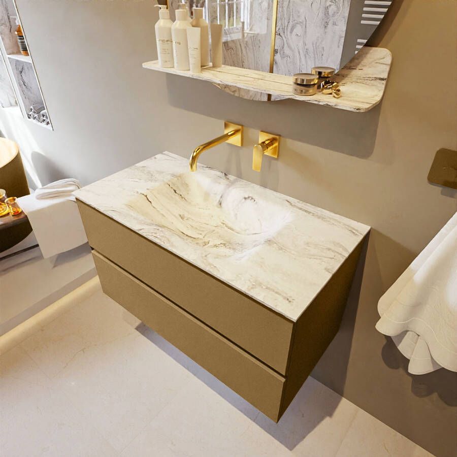 Mondiaz Vica Dlux badmeubel 90cm Oro Cloud wastafel Glace midden zonder kraangat