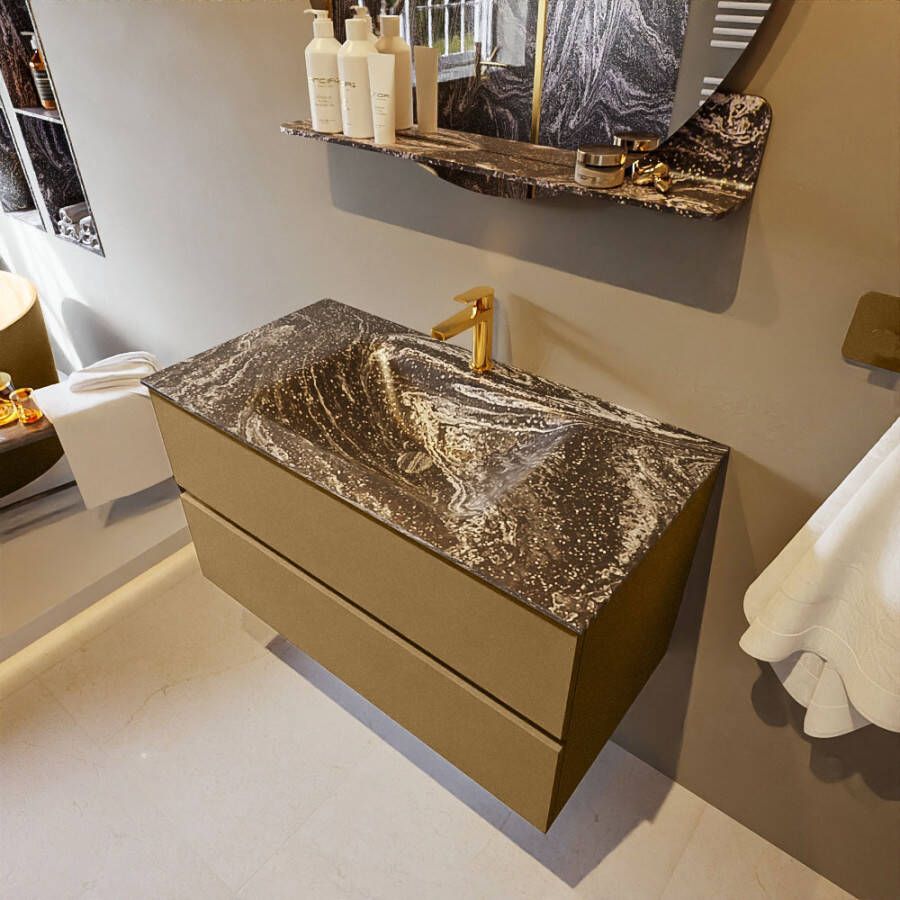 Mondiaz Vica Dlux badmeubel 90cm Oro Cloud wastafel Lava midden met 1 kraangat