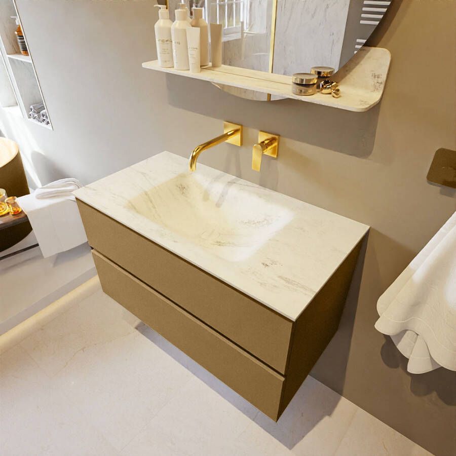 Mondiaz Vica Dlux badmeubel 90cm Oro Cloud wastafel Opalo midden zonder kraangat