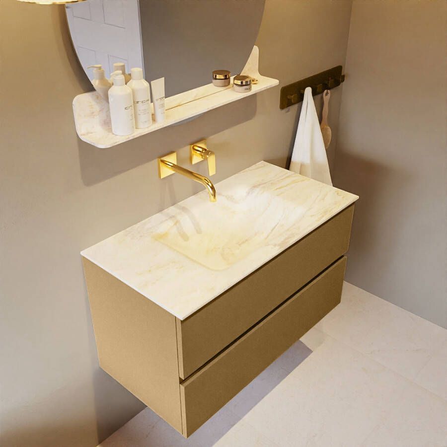 Mondiaz Vica Dlux badmeubel 90cm Oro Cloud wastafel Ostra midden zonder kraangat