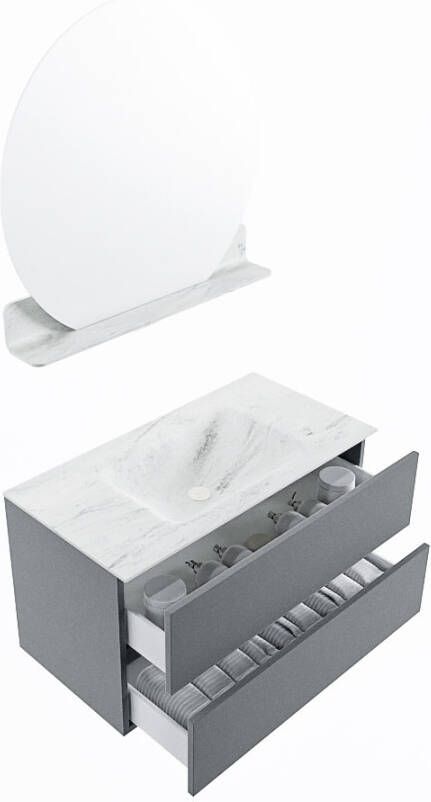 Mondiaz Vica Dlux badmeubel 90cm Plata Cloud wastafel Opalo midden met 1 kraangat